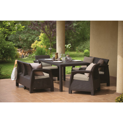 Keter zahradní set Corfu FIESTA hnědá (2x křeslo + 2x lavice + stůl)